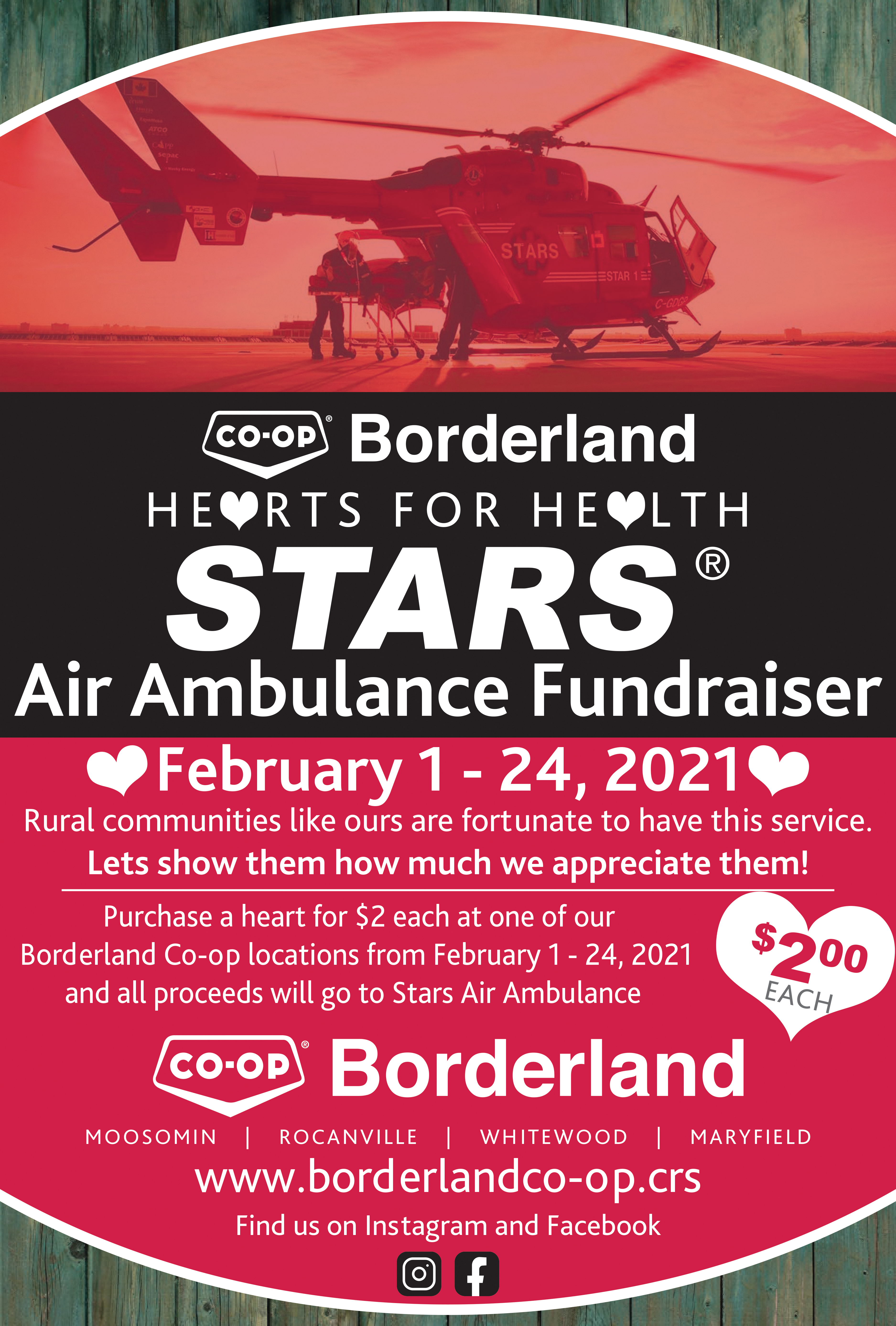 Hearts for Health Stars Ambulance Fundraiser Poster February 1 to February 24 2021. $2 each
