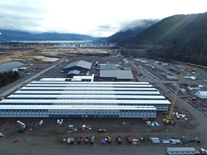 ATCO and Bird Construction are building a work camp at Kitimat for workers on an LNG export terminal.