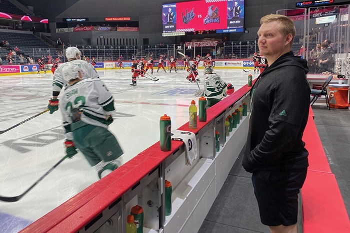 John Odgers, 26, from Spy Hill, is the strength and conditioning coach for the Iowa Wild.