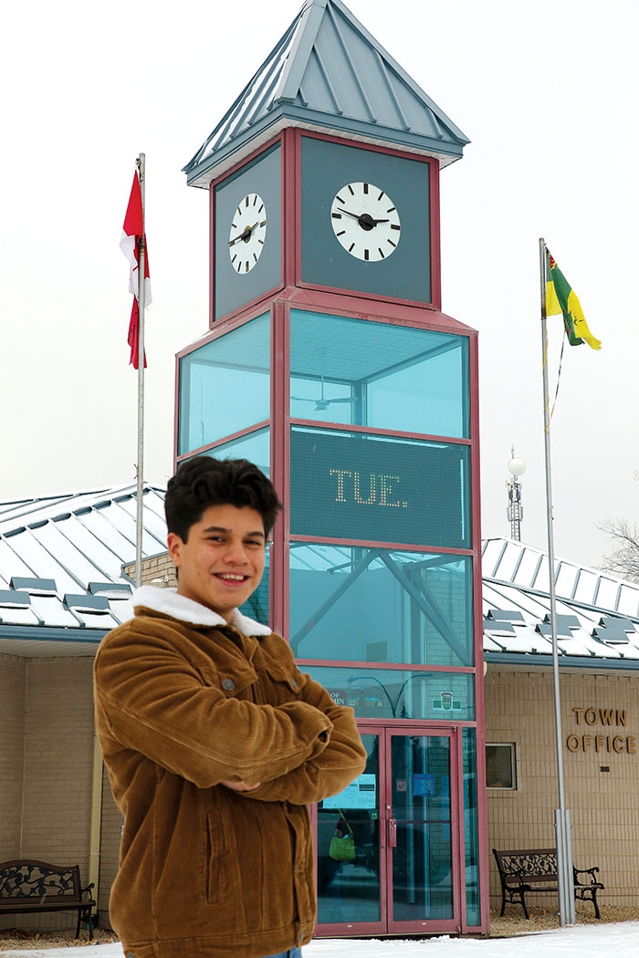 Victor Santos Jr. standing in front of the Moosomin Town Offices where he will be attending town council meetings as youth councillor, representing the interests of the towns youth.