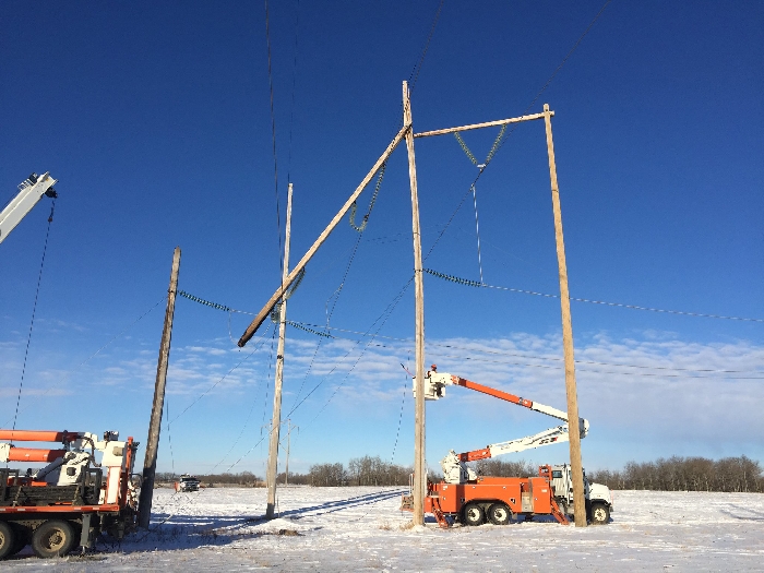 Fire damage to a transmission line caused a widespread power outage in southeast Saskatchewan.