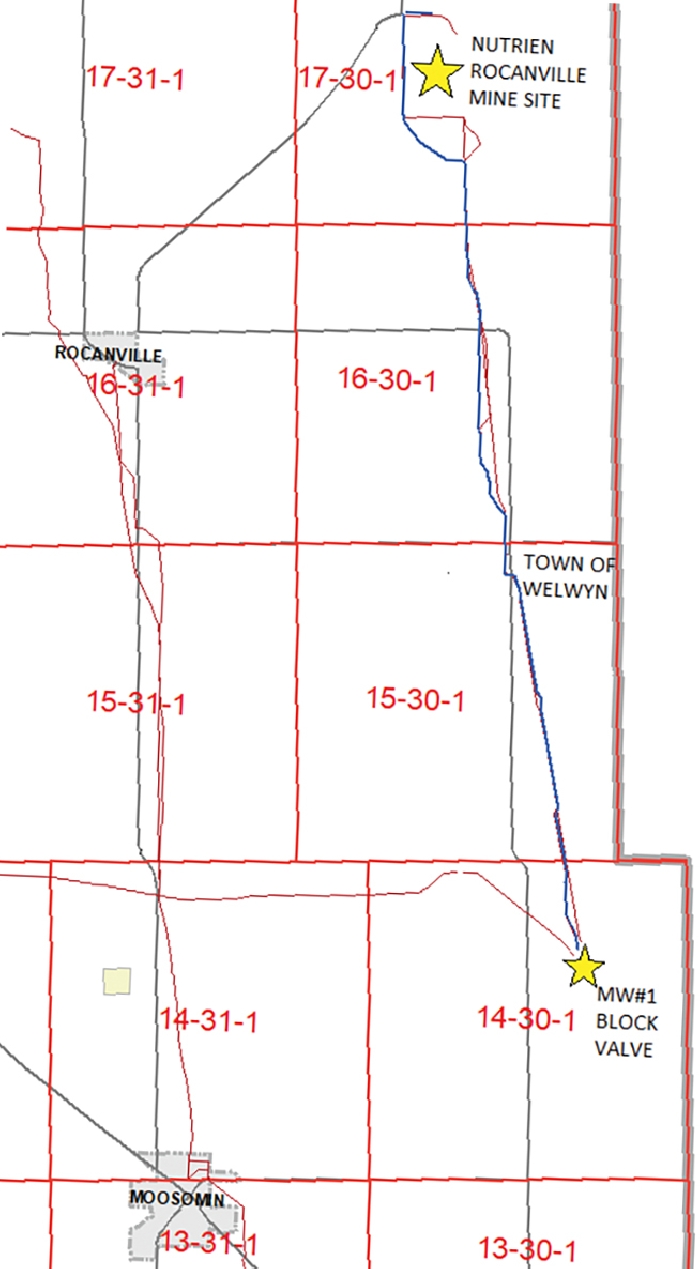 The gas transmission route will be built from northeast of Moosomin to the Nutrien Rocanville minesite.