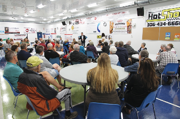 About 70 people attended a noon hour public meeting Tuesday on an enhanced seniors housing proposal for Moosomin. It was one of four meetings Tuesday.