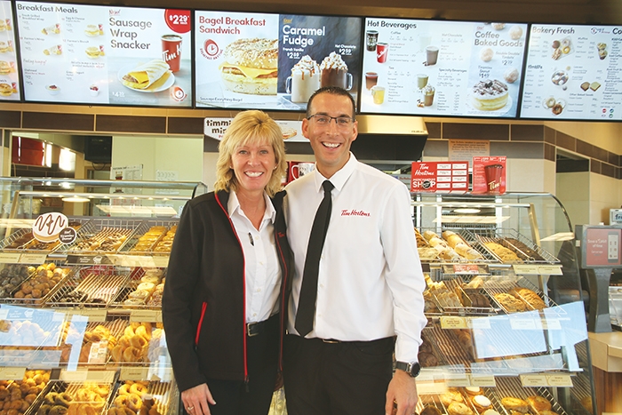 Rhonda Pardy and her nephew Greg Crisanti are the new owners of Moosomins Tim Hortons.Pardy started the first Tim Hortons in Brandon and now is involved in eight Tim Hortons in Brandon, Western Manitoba, and now Moosomin. Crisanti is a partner in the rural locations in Moosomin, Virden, and Neepawa.