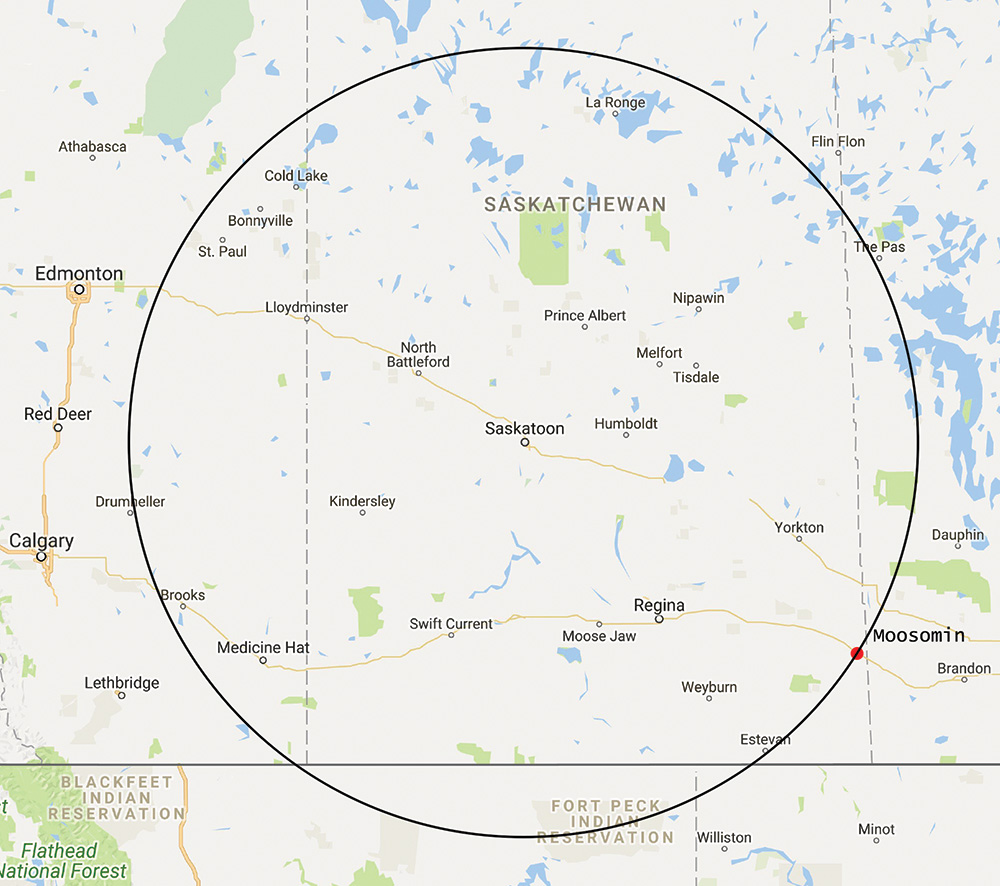 Moosomin to Saskatoon is a 49 minute flight for the Saskatchewan Air Ambulance. Saskatoon is the pediatric and stroke centre for Saskatchewan. Expansion of the Moosomin airport is expected to benefit the entire area with improved access to medical faciliities in Saskatoon. As the diagram shows, Moosomin is as far away from Saskatoon as The Pas, Manitoba, Drumheller, Alberta or the Fort Peck Reservation in Montana.
