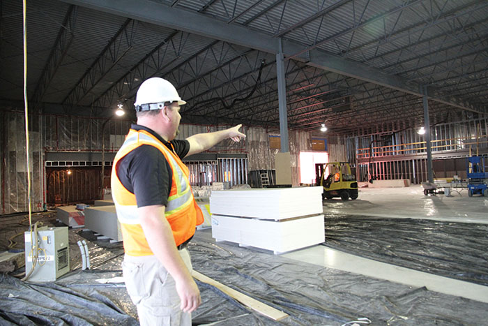 Borderland Co-op GM Jason Schenn points out some of the features in the Co-ops new 25,500-square-foot home centre under construction in Moosomin.