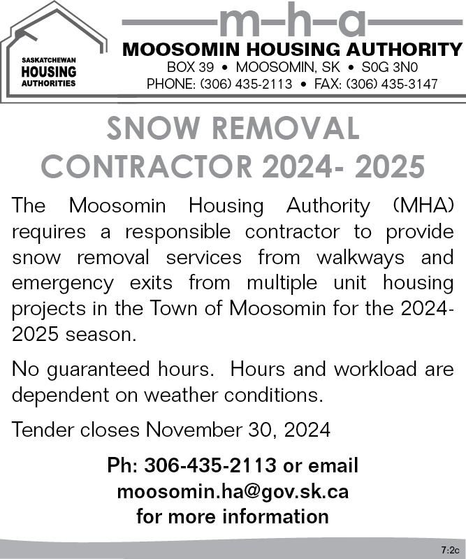 Moosomin Housing Authority - Snow Removal Contractor 2024-2025 