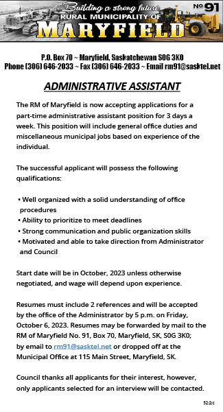 RM of Maryfield - Administrative Assistant    