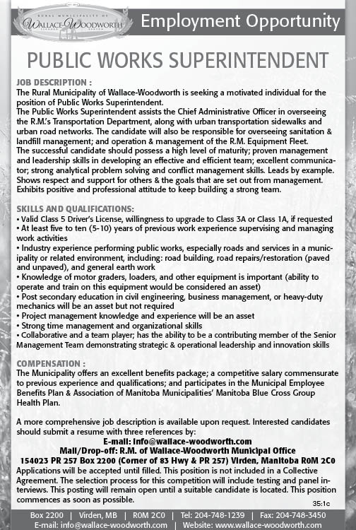 RM of Wallace-Woodworth - Virden, MB - Public Works Superintendent 