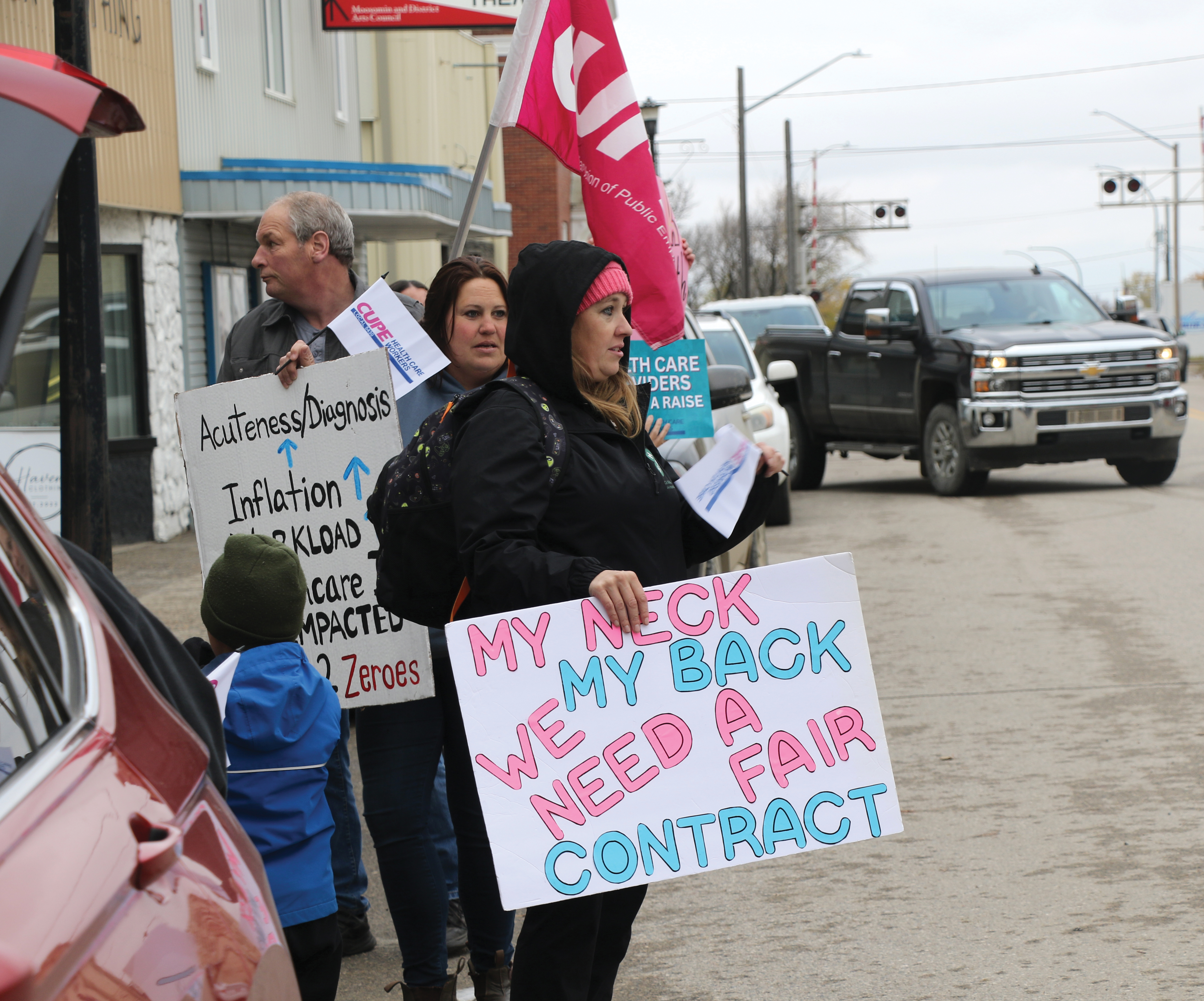 CUPE Local 5430 holding a rally on Main Street Moosomin on Friday