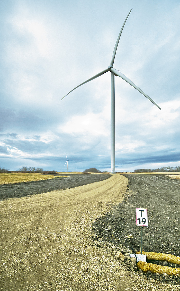 Turbine T19 is one of two on Cowessess First Nation land. In total, the Bekevar Ytin Wind Energy Project has 36 wind turbines operating in a vast area south of Kipling. <br />
