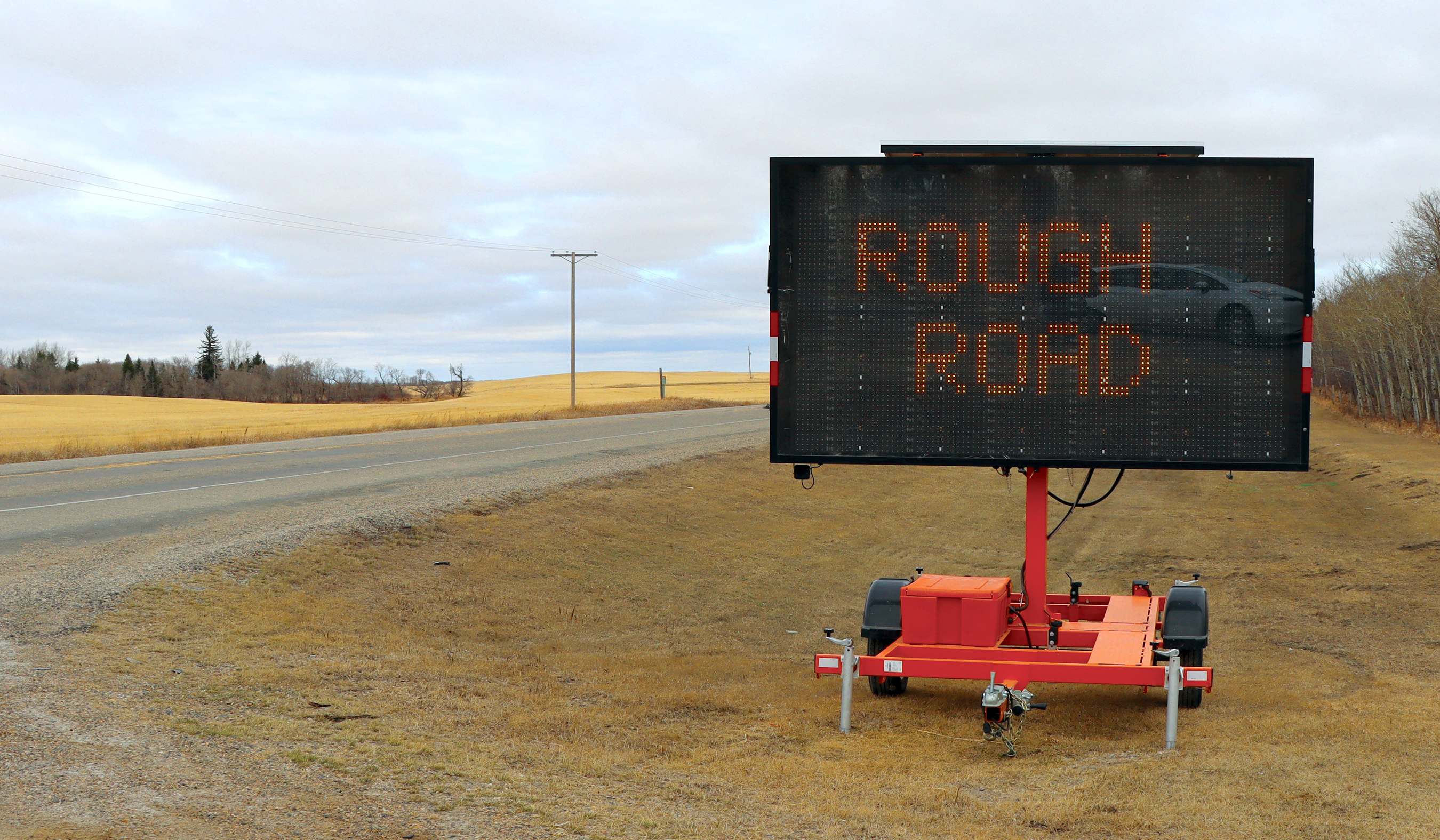 Signs on Highway 8 between Moosomin and Rocanville warn of a 20 kilometre stretch of rough road and broken pavement.