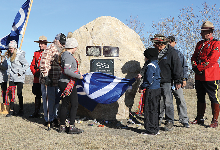 Students of cole Saint-Lazare helped unveil the monument at the opening ceremony on Oct. 18 at Fort Ellice, Manitoba.