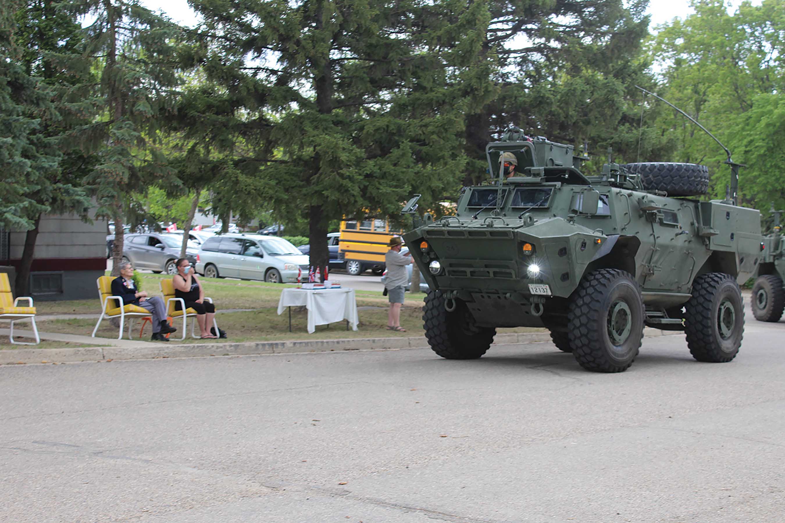 A LAV-3 Canadian Forces armored vehicle from CFB Shilo, one of two that took part in the parade to honour Les on his 100 birthday and his service to Canada in WWII.
