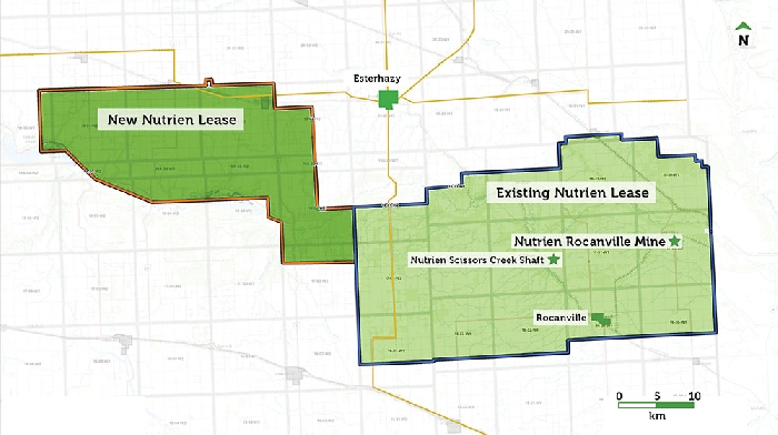 In May, Nutrien acquired a new lease of more than 243 square kilometers for the very long term expansion of Nutrien Rocanville.