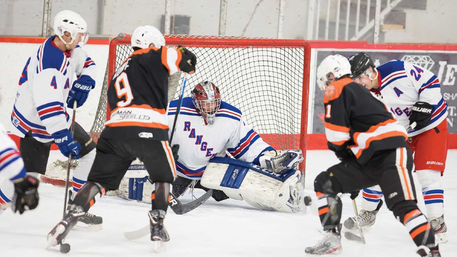 The Rangers in a game against the Rocanville Tigers in the Sask East Hockey League last winter before the remainder of the season was cancelled.