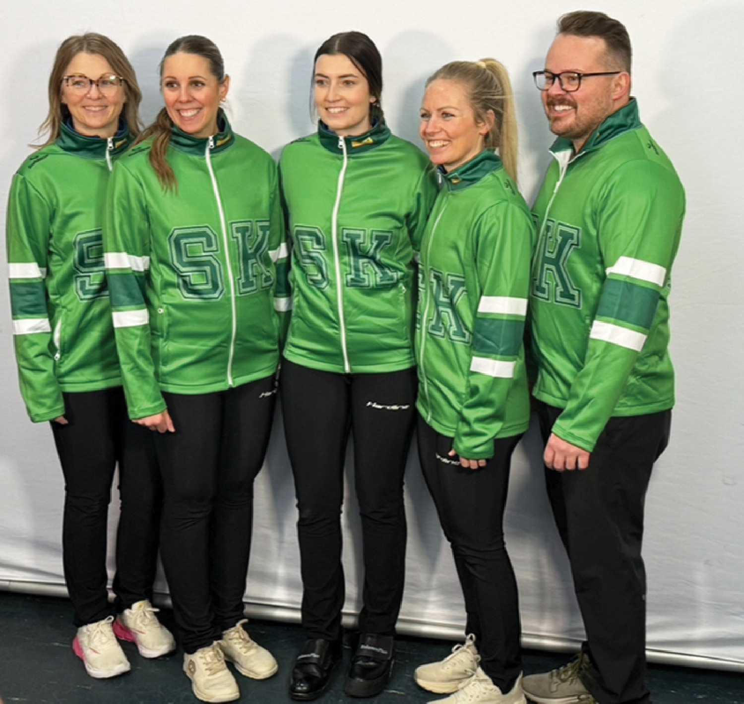 Team Campbell. From left, Skip Jolene Campbell, third Robyn Silvernagle, second Rachel Big Eagle, lead Danya Demmans, and Coach Ben Gamble.