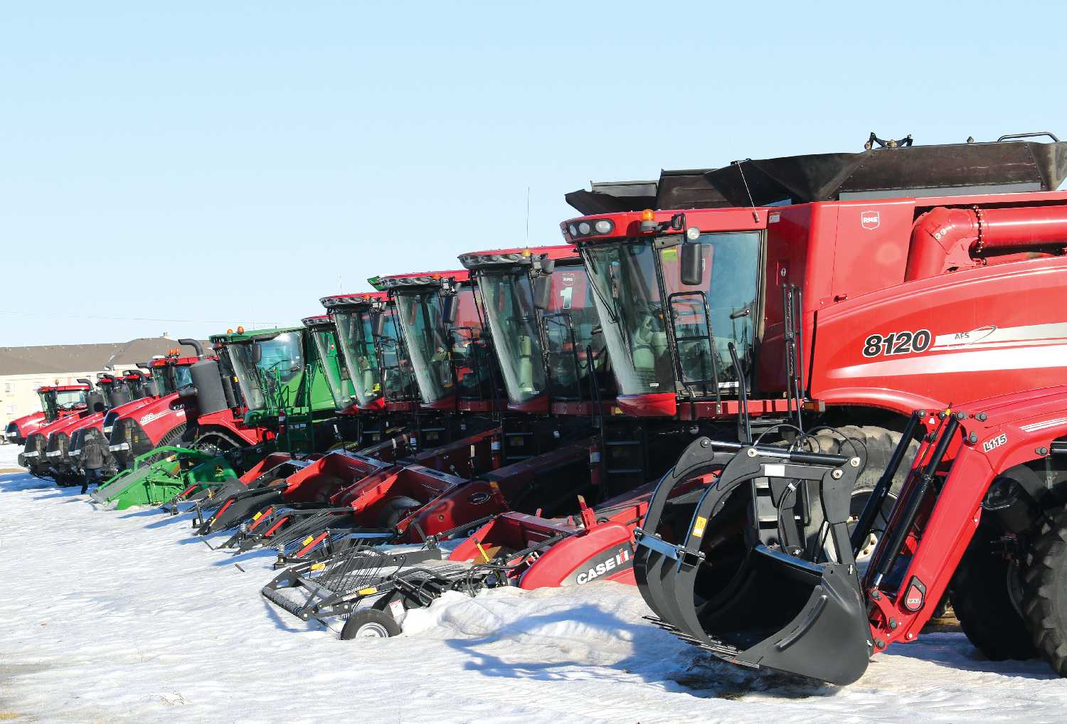 Farm machinery at Rocky Mountain Equipment in Moosomin. Agriculture in general could be hard-hit by tariffs.