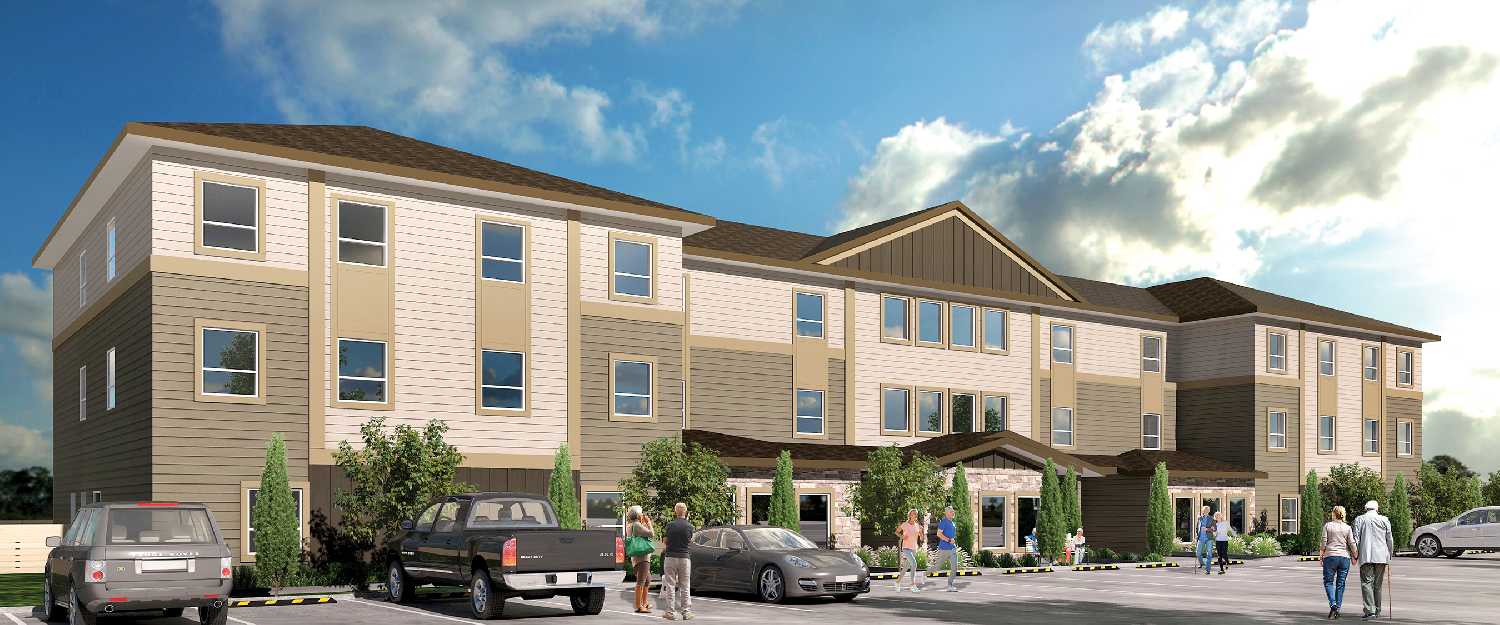 The architects rendering of Cobblestone House, a long-term care/assisted living facility planned for Moosomin. The facility will create 15 full-time-equivalent positions, and will create 42 new housing units, including full nursing care on the main floor and assisted livinga level of care that has never been available before in Moosominon the upper floors. The town of Moosomin is offering an incentive to the developers to bring the facility to town.