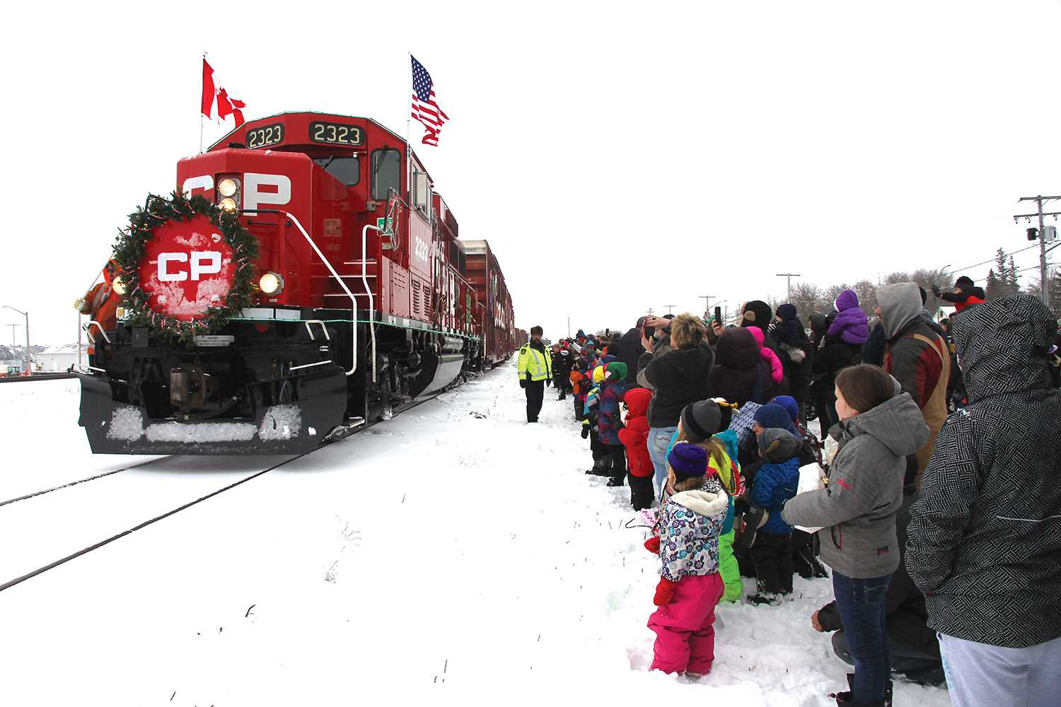 The CP Holiday Train pulling into Moosomin.