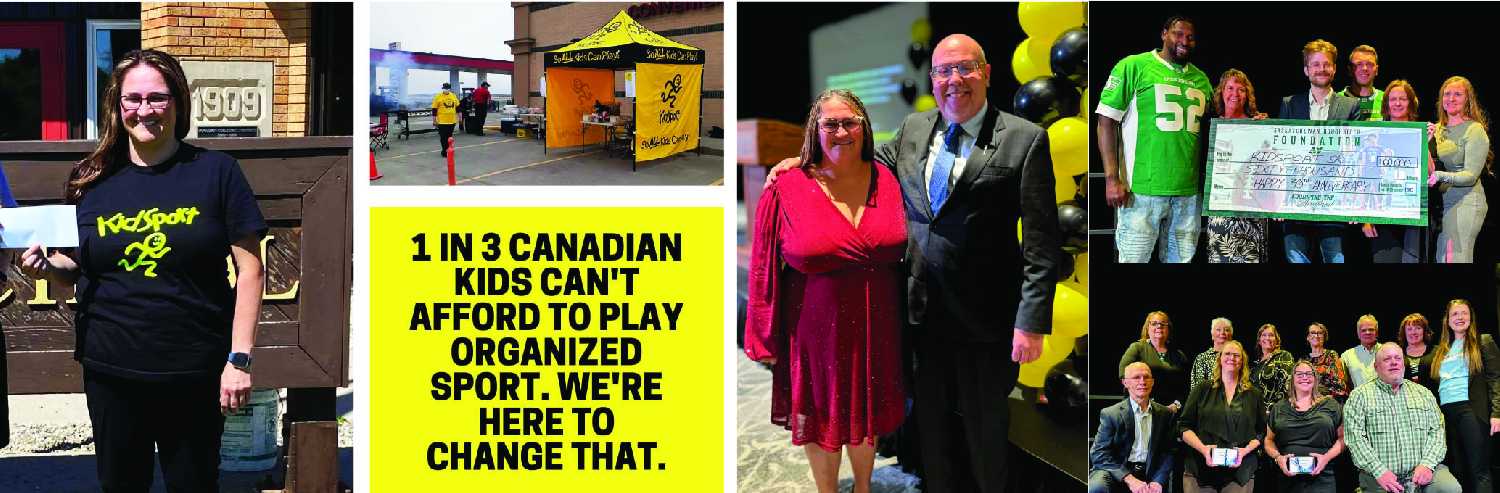 Above left and top, KidSport has been active in the area for many years.  Middle, Beth Oslund of Whitewood with Moosomin-Montmartre MLA Kevin Weedmark at the KidSport Gala in Regina where her mother, Sue Shepherd, was given special recognition for her efforts getting the Whitewood-Moosomin chapter going.Right top, The Roughrider Foundation presented a cheque for $60,000 at the KidSport gala. Right bottom, Some of the longtime volunteers with KidSport!