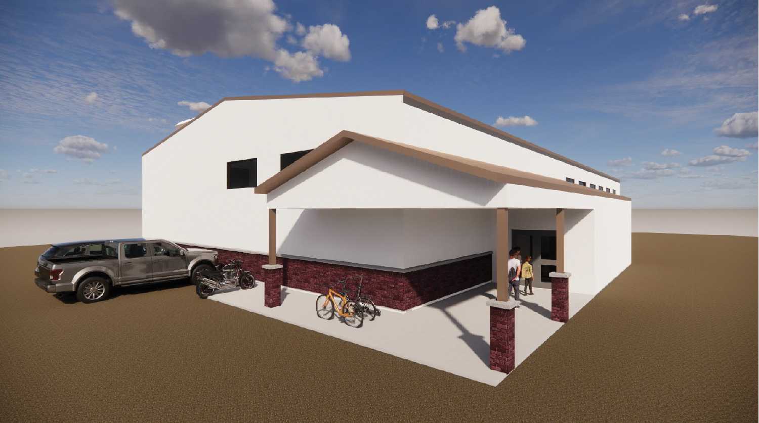 A rendering of the exterior of the upgraded aquatic centre