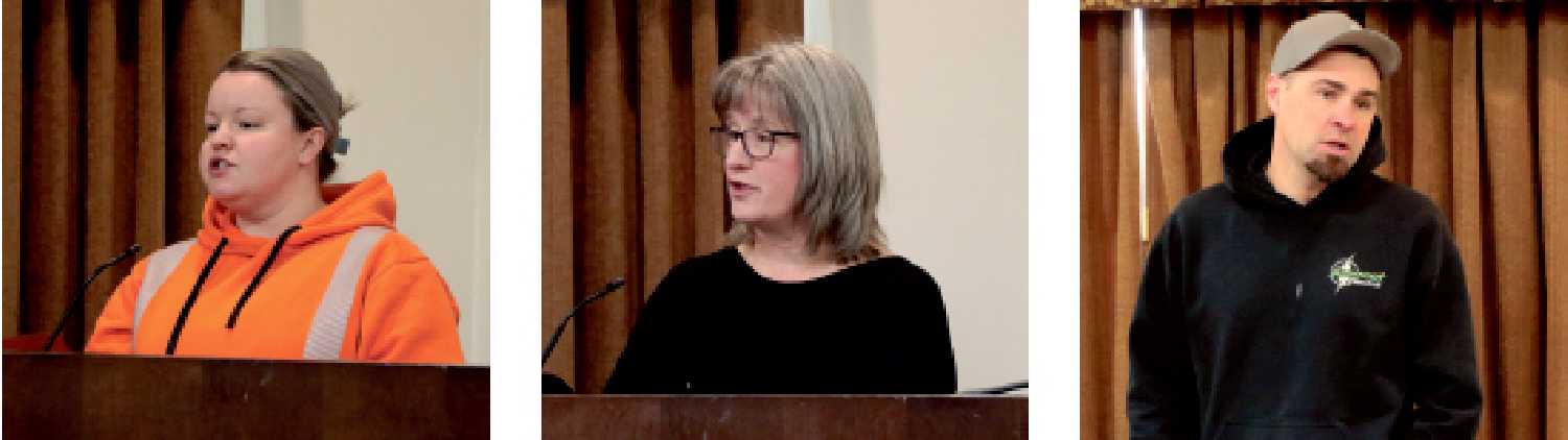Left to right: Danielle Rhodes talking about the International Women�s Day Event planned for March 12. Rene Whelpton talking about the Moosomin Alzheimer�s Walk planned for May 30. Kyle Jeannot talking about the Living Skies fireworks competition planned for August 1-2.