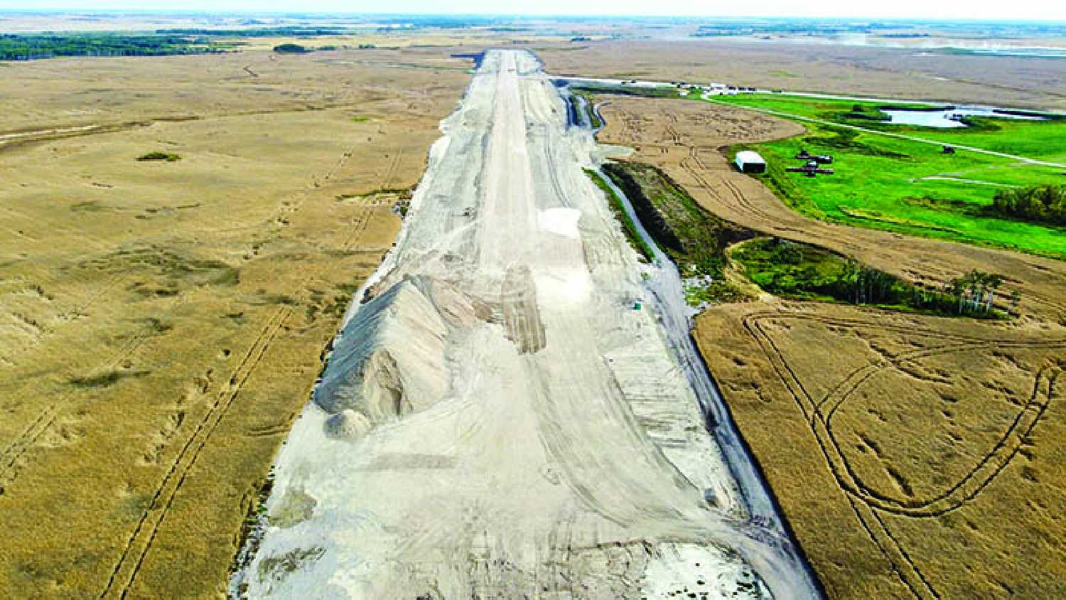 Work continues on the Moosomin airport expansion project. The new runway is oriented northwest-southeast in line with the prevailing winds.